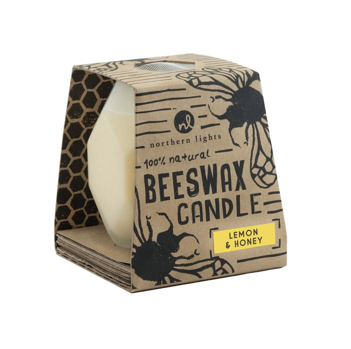 Beeswax Candles-Bee Hive Frosted Glass, Please select: Lemon &amp; Honey