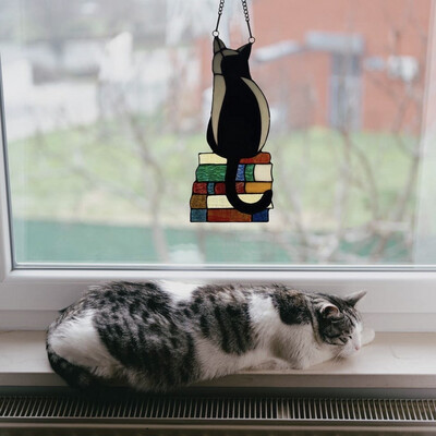 Cat On Books Mosaic Glass Art