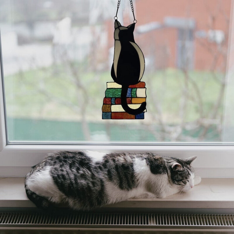 Cat On Books Mosaic Glass Art