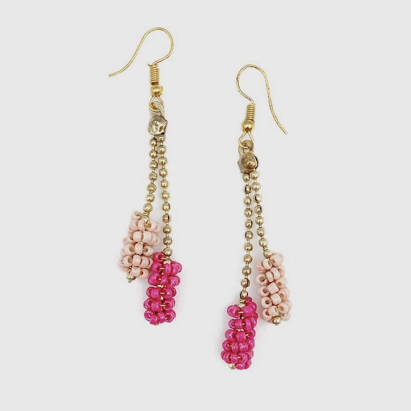 Pink Beaded Dangle Earrings