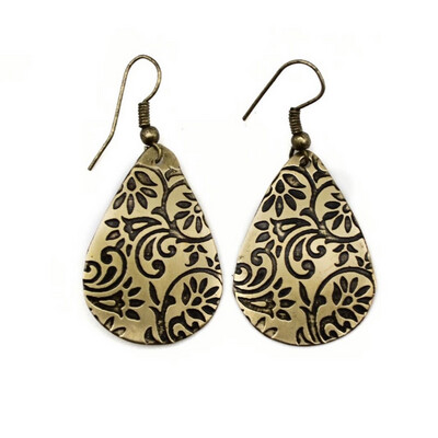 Gold And Black Swirl Stamped Earrings