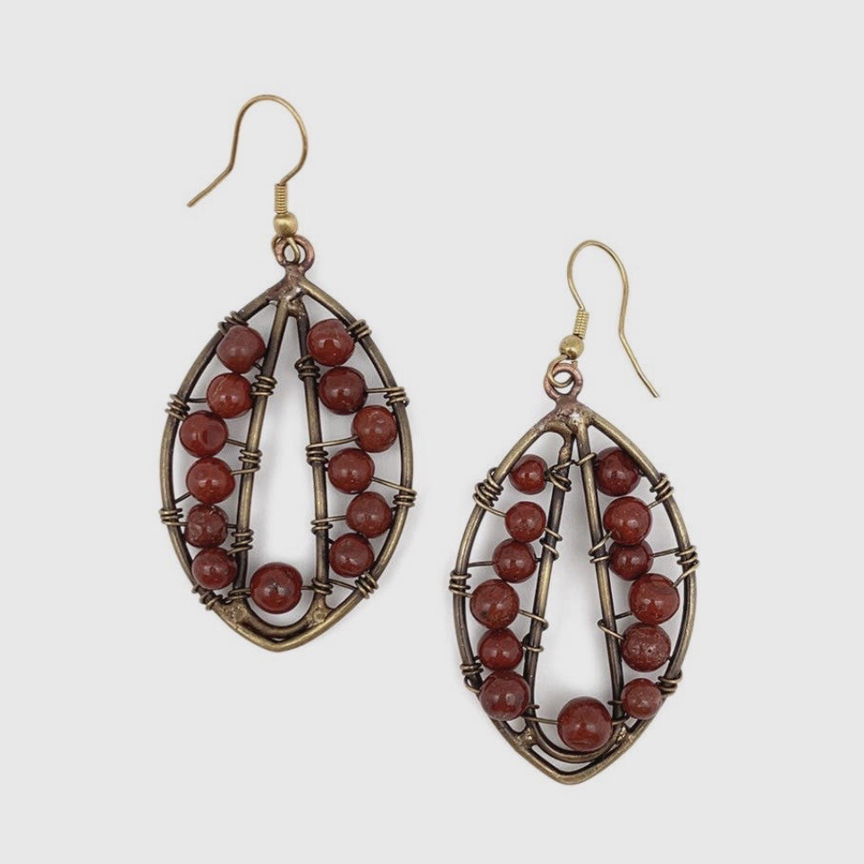 Brown Beaded Bronze Earrings