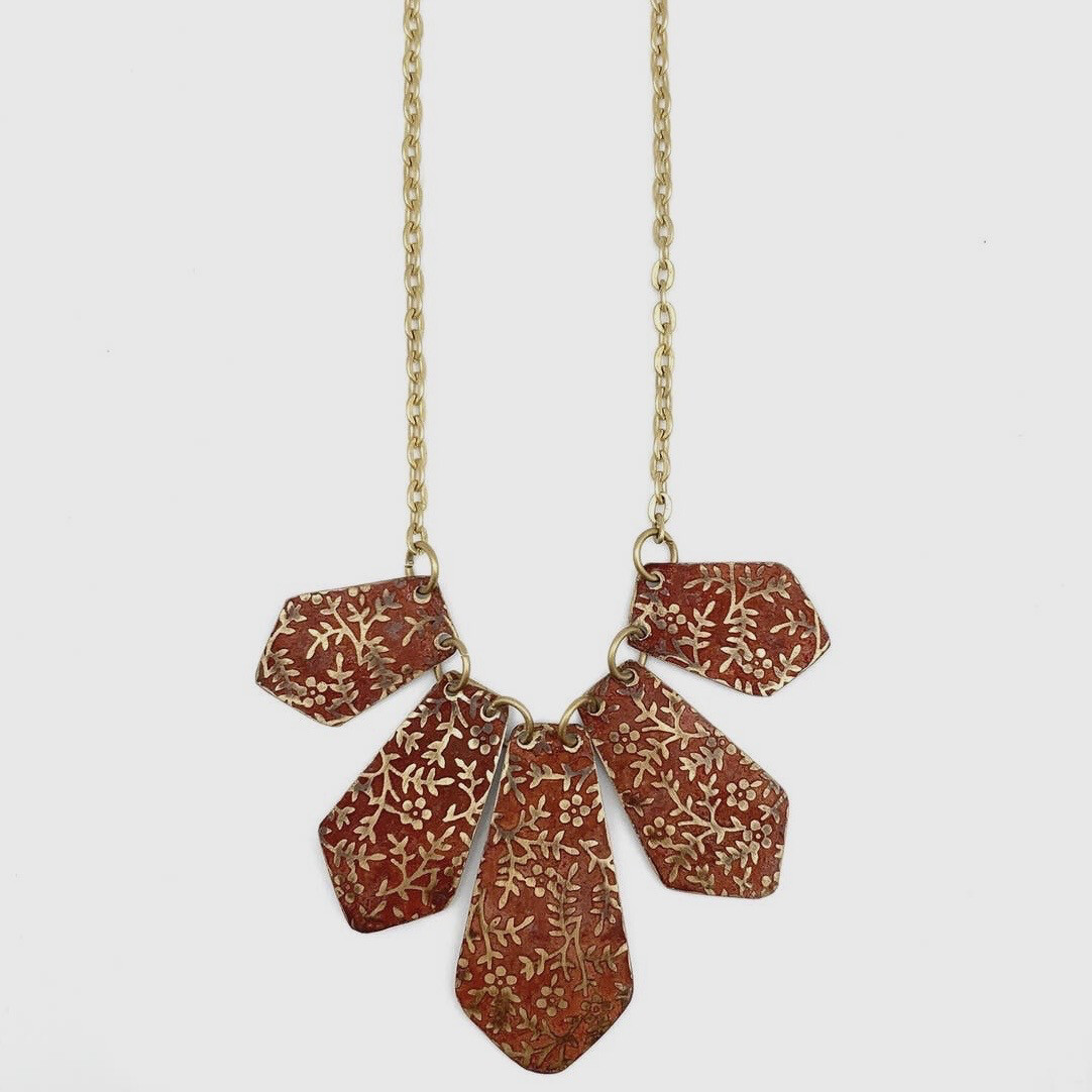 Rust And Gold  Five Pendant Necklace