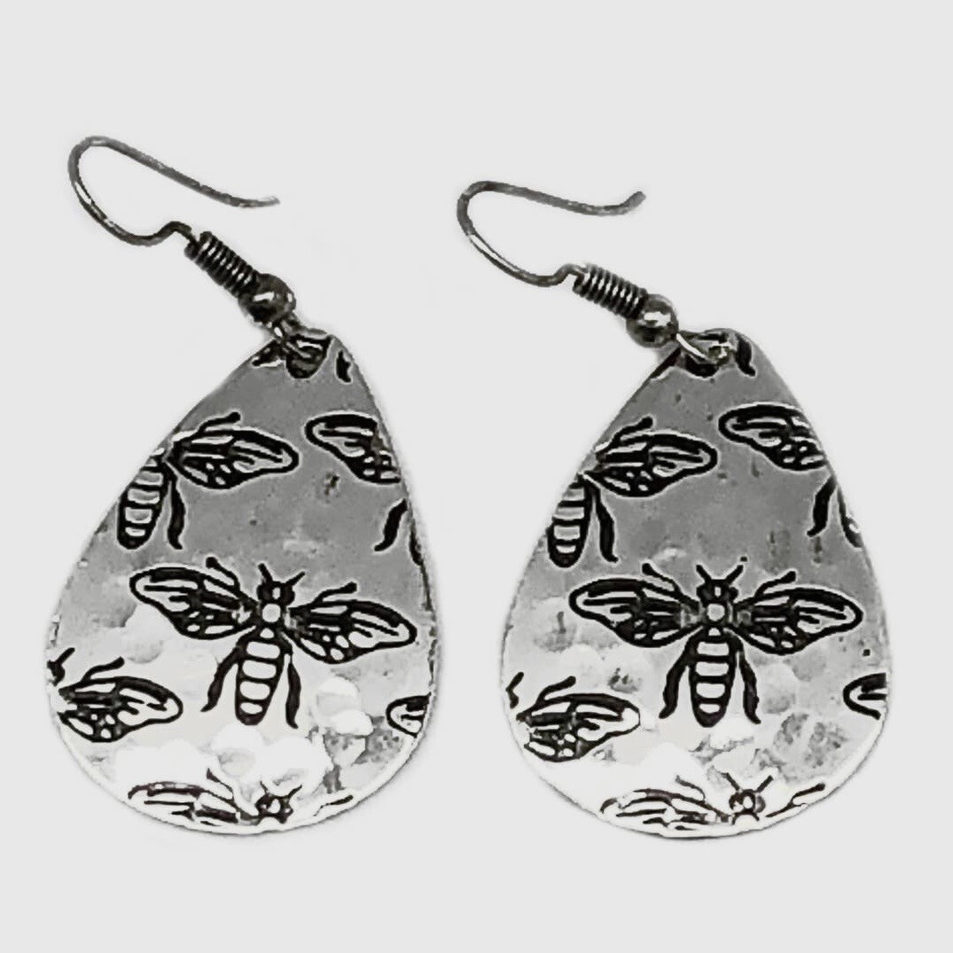 Silver Bee Stamped Earrings