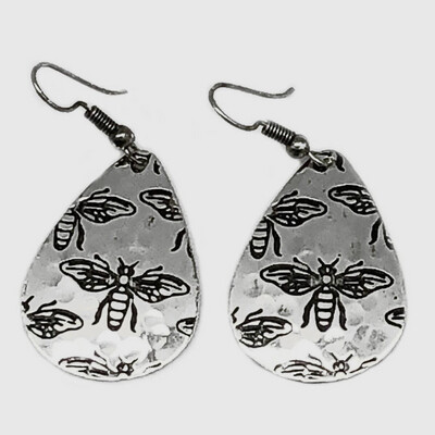 Silver Bee Stamped Earrings