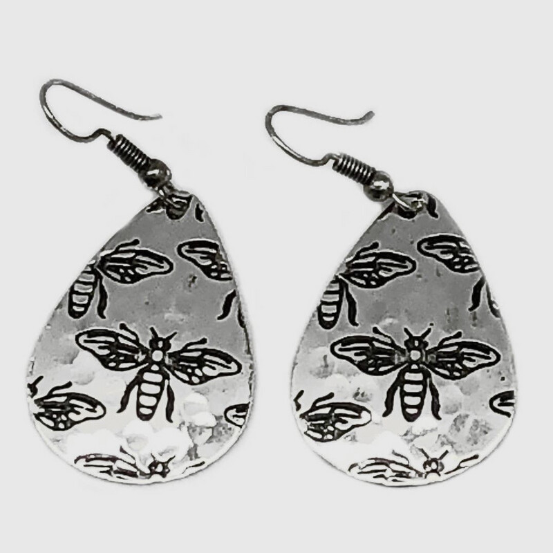 Silver Bee Stamped Earrings