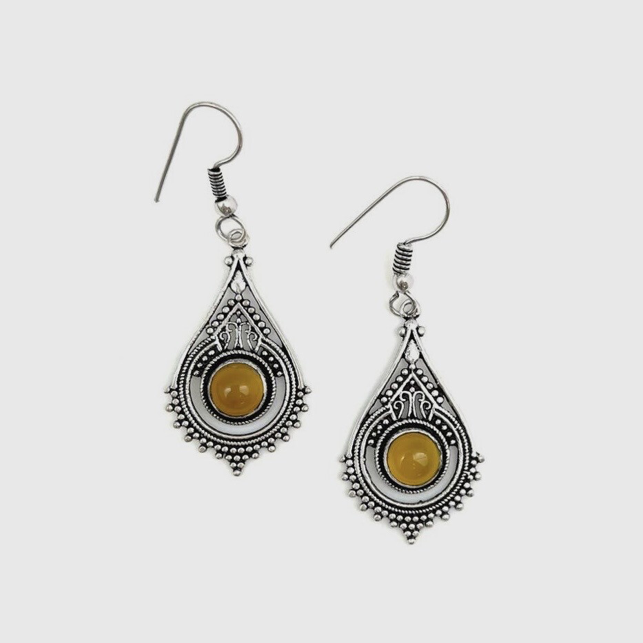 Yellow Teardrop Silver Earrings