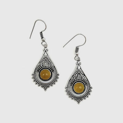 Yellow Teardrop Silver Earrings