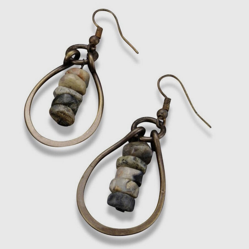 Stacked Stone Teardrop Bronze Earrings