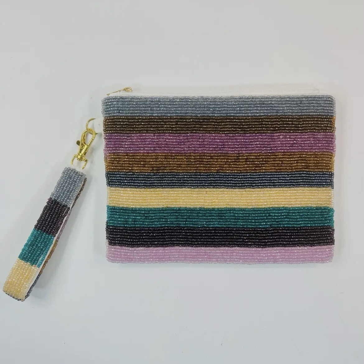 Striped Beaded Wristlet