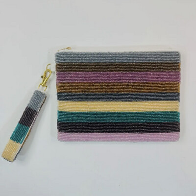 Striped Beaded Wristlet