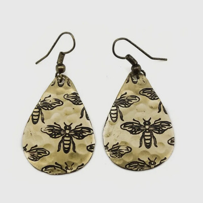 Gold Embossed Bee Earrings