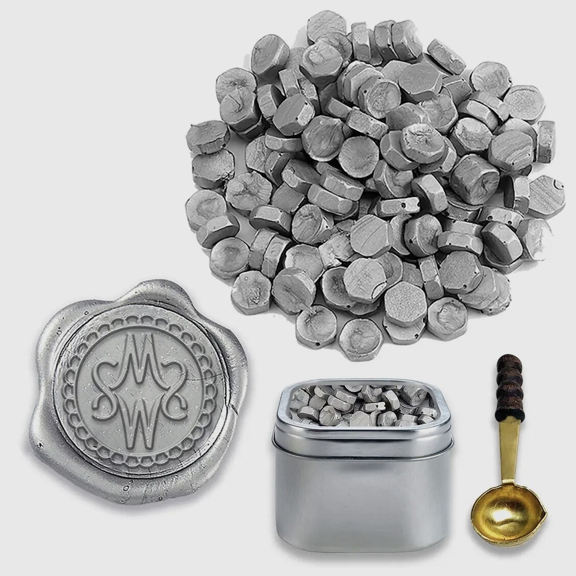 Silver Beaded Premium Wax Tin With Spoon