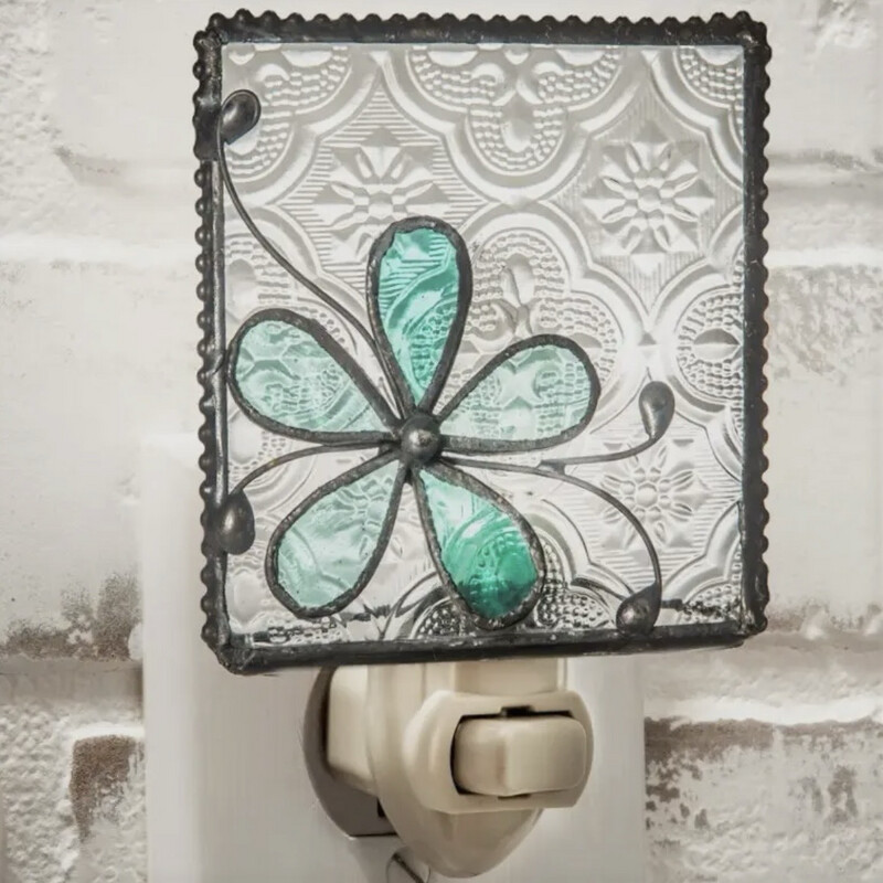 Turquoise Blue Flower Night Light