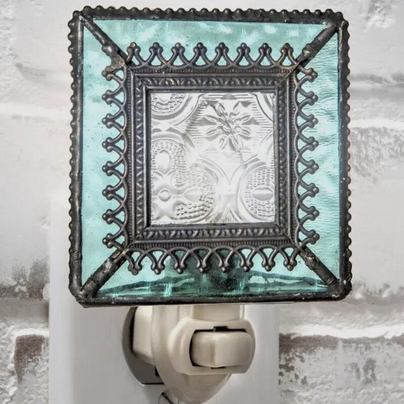 Turquoise Blue Stained Glass Night Light