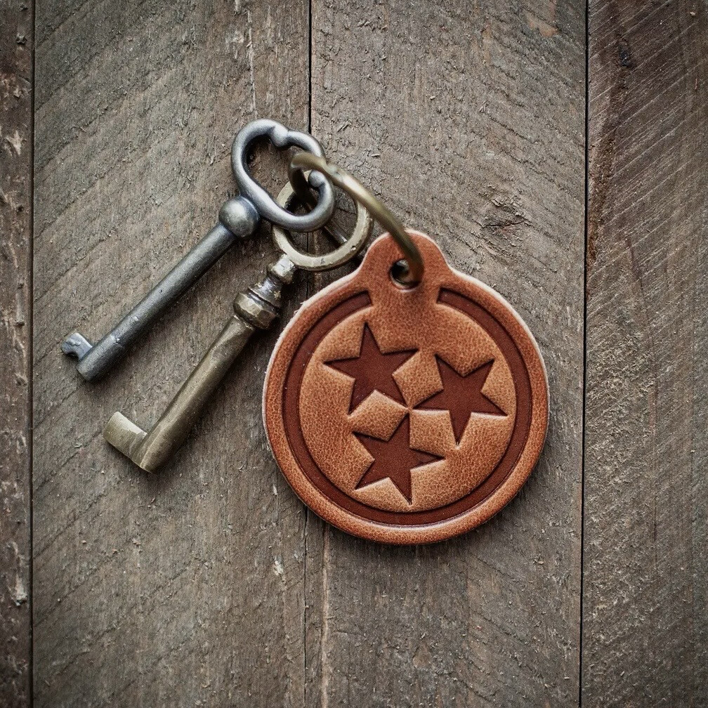 Leather Tri Star Tenn Keychain