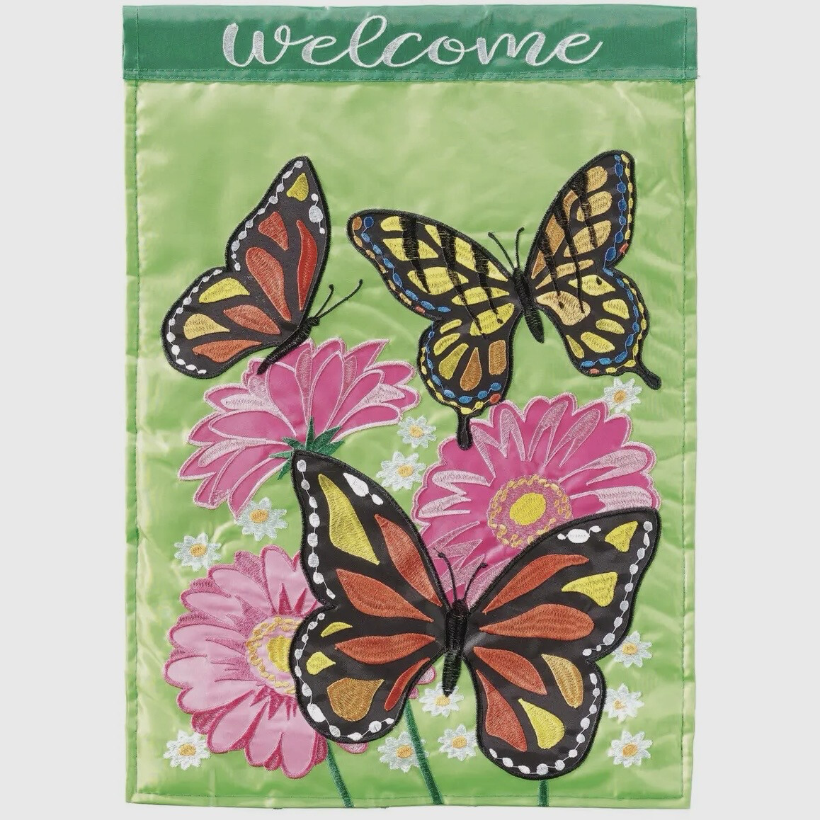 Green Butterfly Welcome Garden Flag