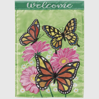 Green Butterfly Welcome Garden Flag