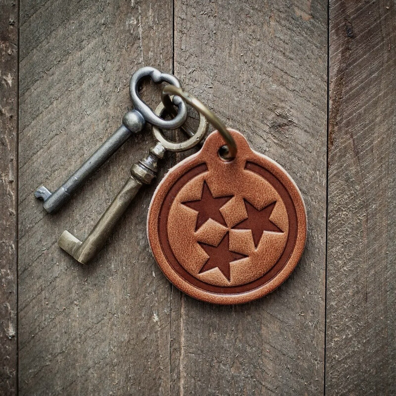 Leather Tri Star Tenn Keychain