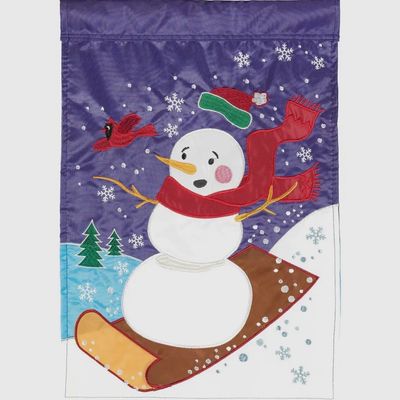 Sledding Snowman Garden Flag