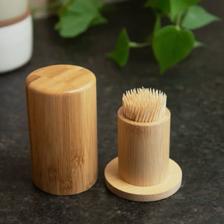 Bamboo Toothpick Holder With Toothpicks