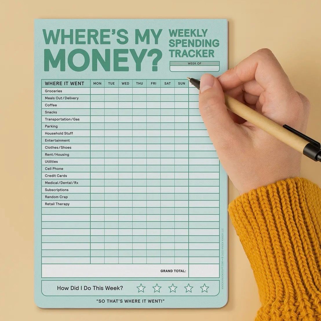 Weekly Spending Tracker Pad