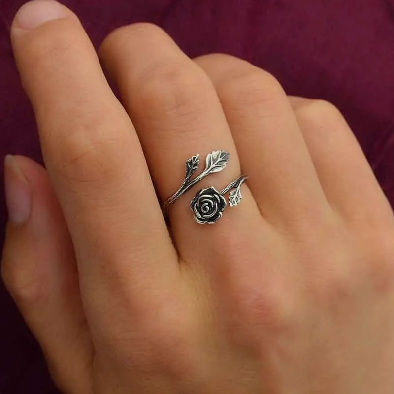 Rose Adjustable Silver Ring