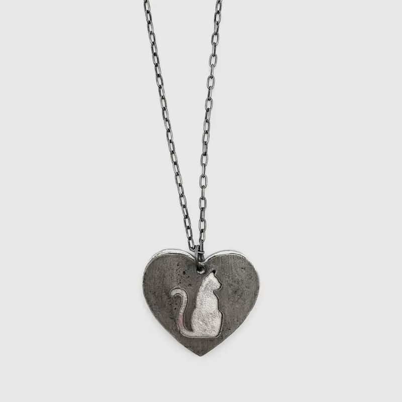 Cat Heart Mixed Metal Necklace
