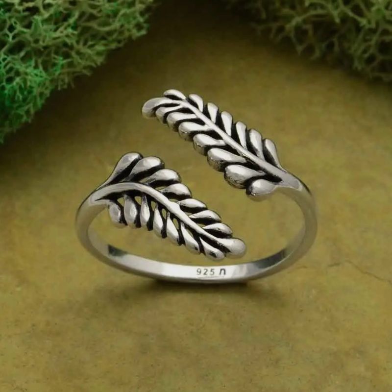 Sterling Silver Fern Adjustable Ring