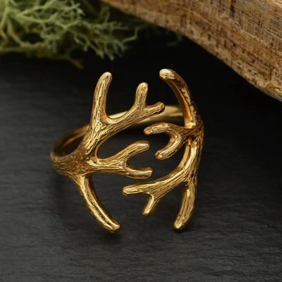 Antler Brass Adjustable Ring