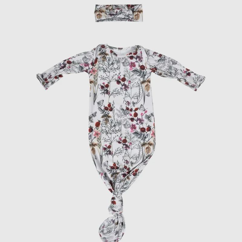 Red Floral Knotted Gown