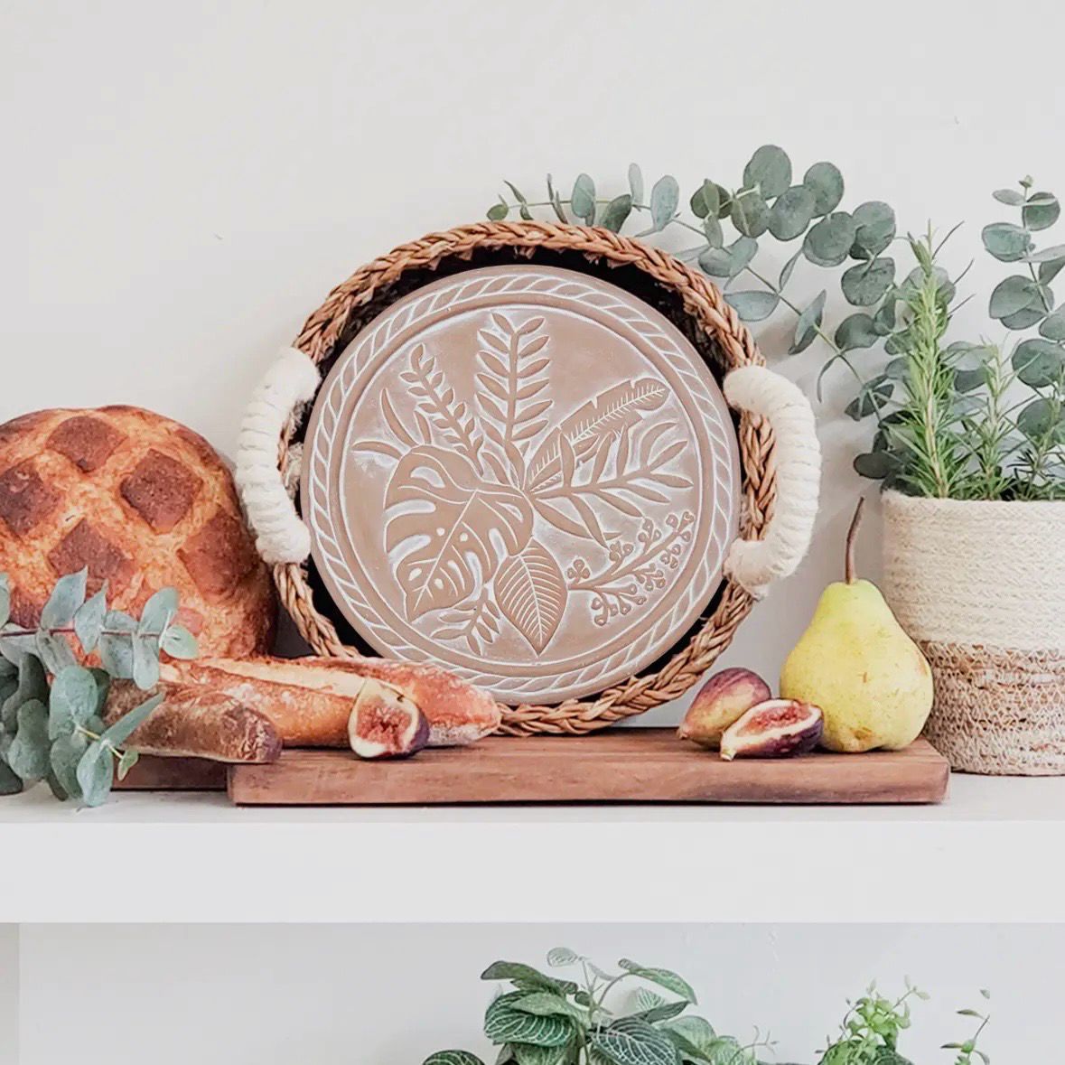 Terracotta Bread Warmer, Monstera Leaf