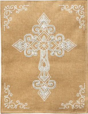 White Cross Burlap Garden Flag