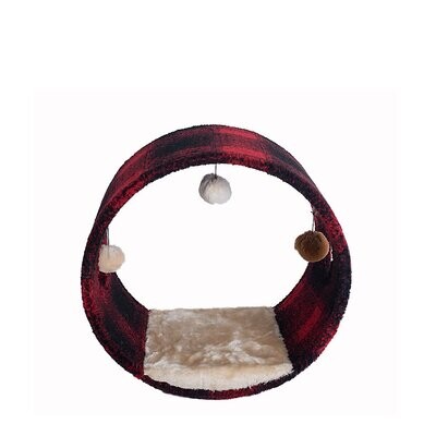 Red & Black Scotch Plaid Tunnel Cat Toy, Real Wood