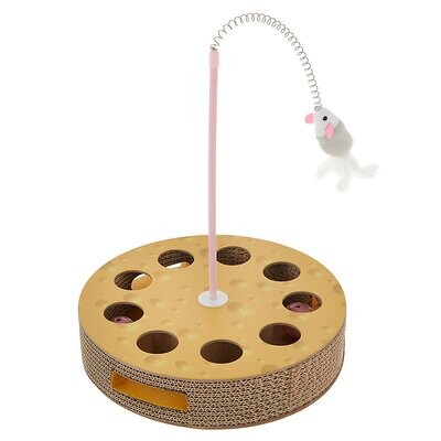 Corrugate Cheese Hunting Box Cat Toy with Teaser