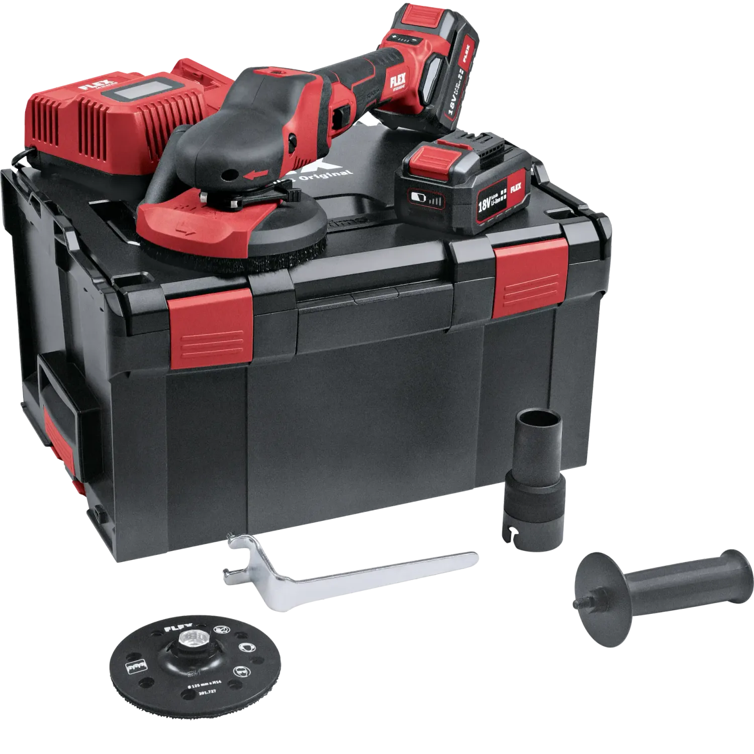 FLEX SE 125 - 18.0 - EC/5.0 Set  INOX Set (Cordless Supraflex Multi-Surface Grinding Specialist Set) Ø125mm 18V