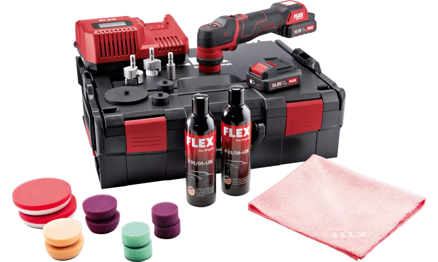 FLEX PXE 80 10.8 - EC/2.5 P-Set - Cordless Rotary + Random Orbit Polisher Kit - 10.8 V