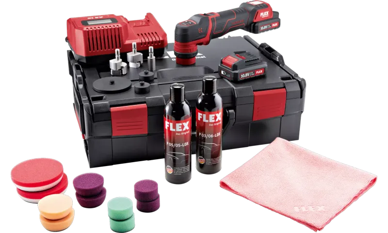 FLEX PXE 80 10.8 - EC/2.5 P-Set - Cordless Rotary + Random Orbit Polisher Kit - 10.8 V