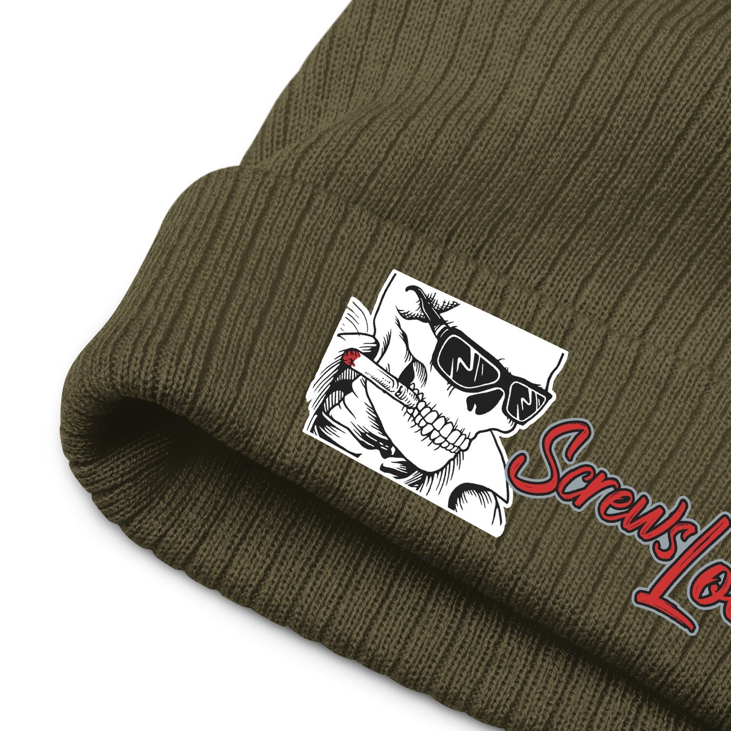 Smokin' Skully Ribbed Knit Beanie