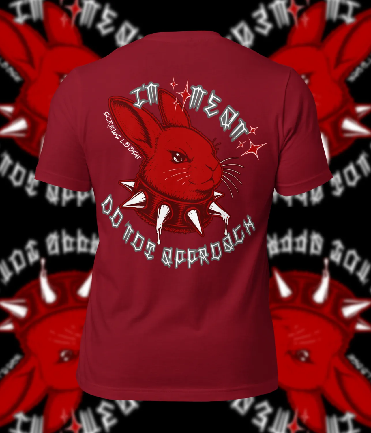 Punk bunny t-shirt with a spiked collar, gothic lettering, stars and a bold “I’m Mean” graphic
