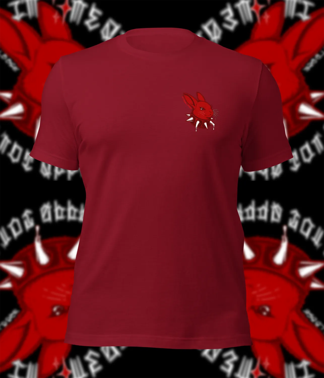 Alternative bunny shirt featuring a fierce rabbit in a studded collar with gothic “Do Not Approach” lettering