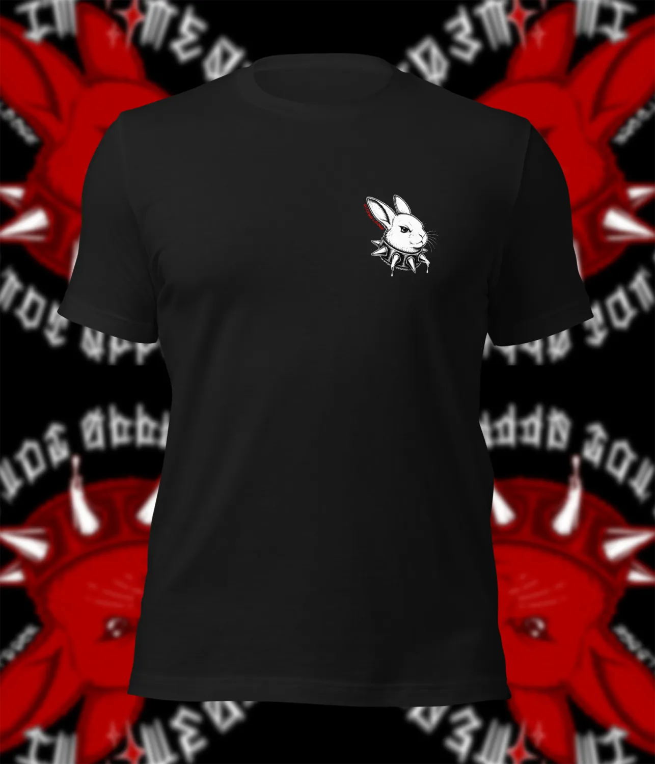 Gothic rabbit graphic t-shirt featuring a cute bunny with a spiked collar and bold “Do Not Approach” lettering