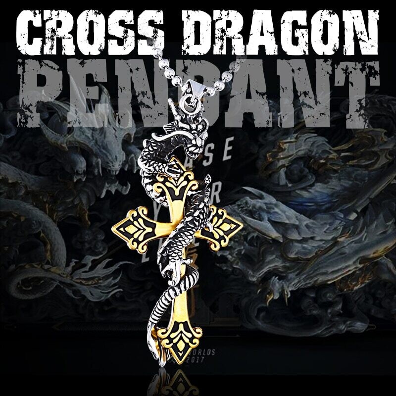 Steel Soldier Drop Shipping Cross Dragon Pendant Necklace Stainless Steel 3D