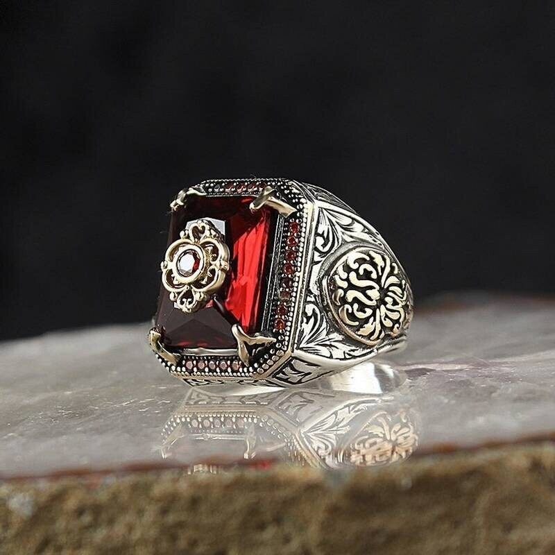 Vintage Punk Windmill Ring 925 Silver Filling With Red Zircon Stone Fine Jewelry Fashion Rings For Men