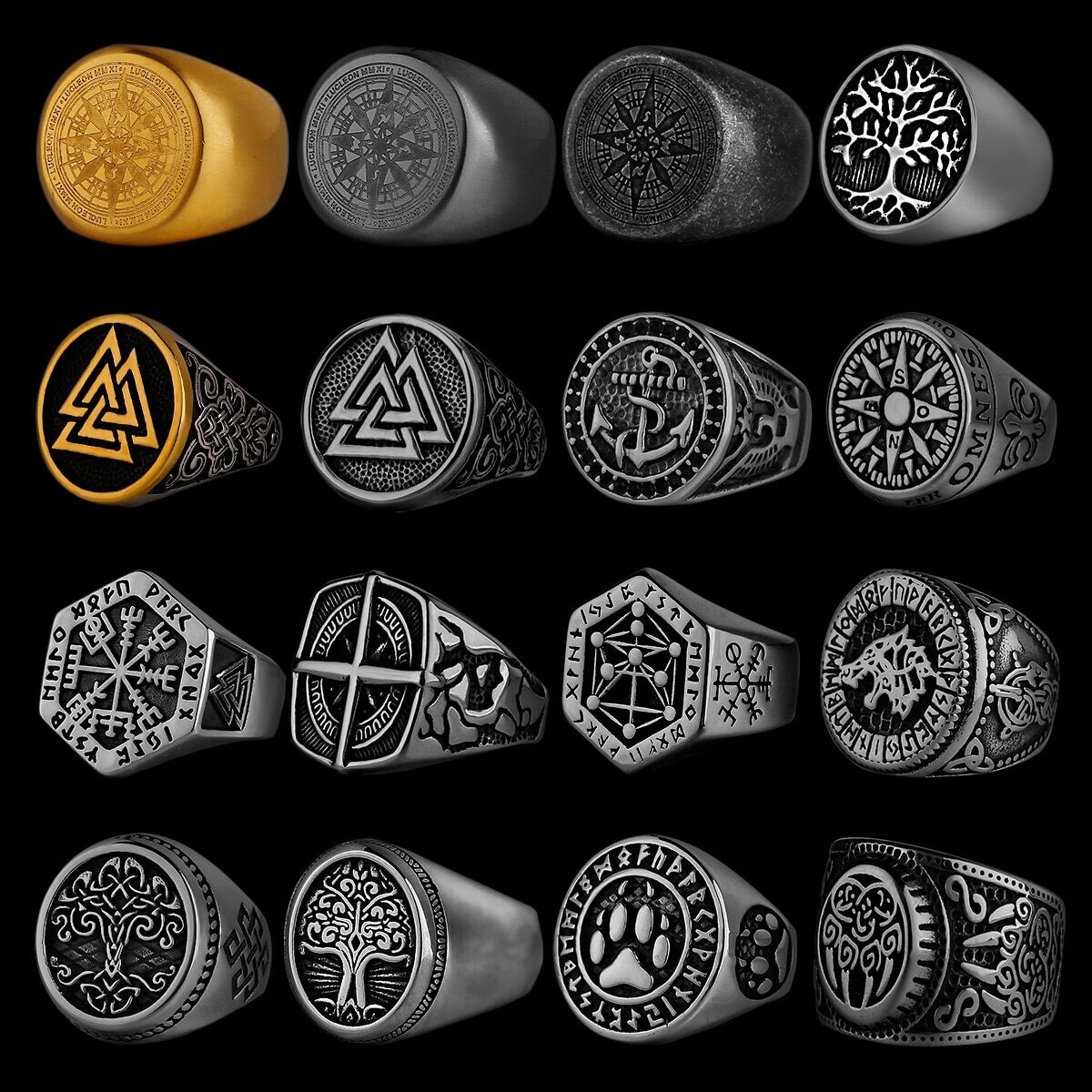 Viking Stainless Steel Ring Anchor Compass Tree Of Life Viking Rune Wolf Men And Women Ring Jewelry