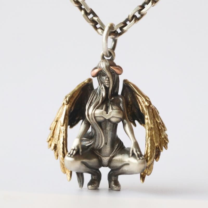New Retro Design Devil Angel Pendant Necklace For Men Women Personality Creative Couple Pendant Jewelry Gift