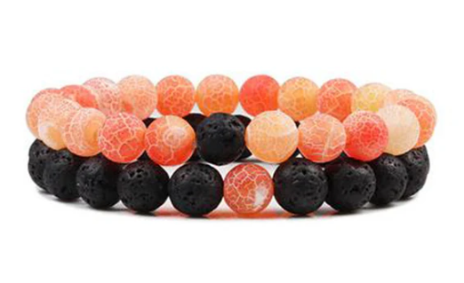 Lava Stone &amp; Amber 2pc Bracelet