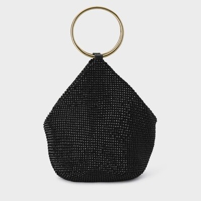 Ellie Crystal Mesh Black Ring Handle Bag