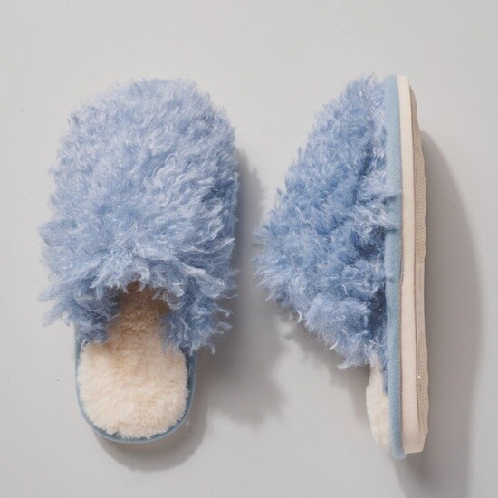 Faux Sherpa Closed Toe Slippers, Size: Small, Colour: Blue