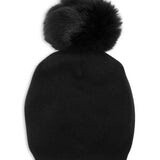 Classy Cashmere Hat with Detachable Fur Pom, Colour: Black